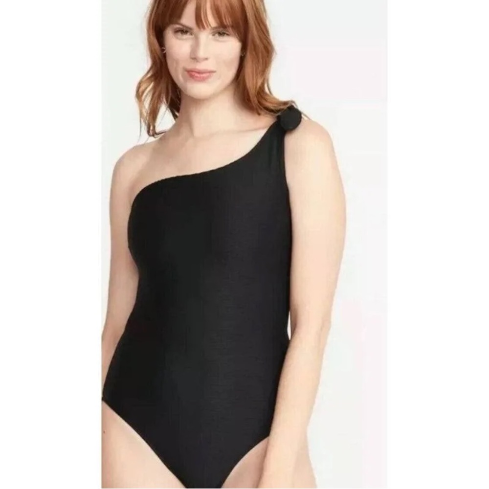 Old Navy ribbed one-shoulder tie black swimsuit. NWT